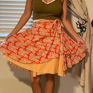 Vintage Free People Boho Red Floral Print Cotton Asymmetrical Wrap Skirt Small 4